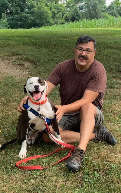 dog and man outside
